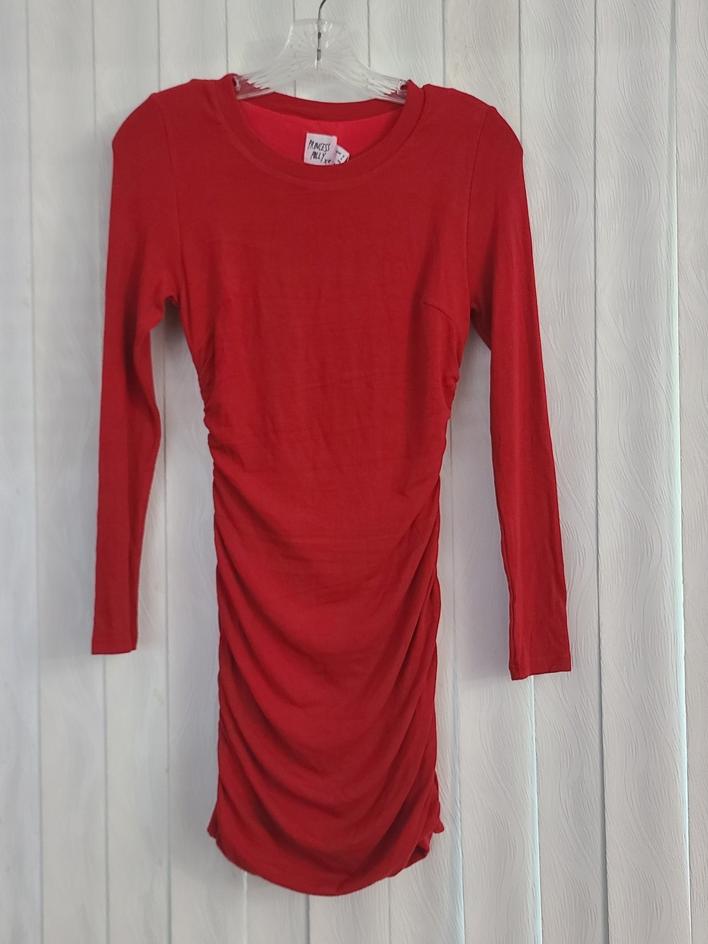 Princess Polly 4 Red Ayden Side Ruched Cut Out Long Sleeve Mini Cocktail Dress